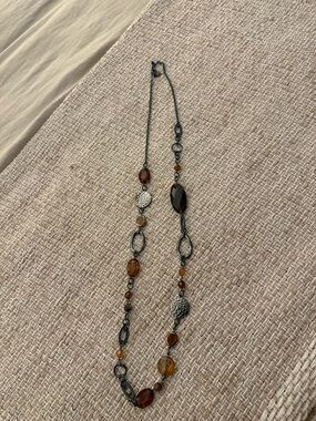 Lia Sophia Long Multicolor Bead Necklace with Amber and Brown Stones